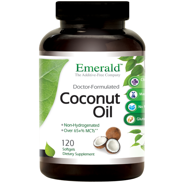 A bottle of Emerald Coconut Oil Softgels