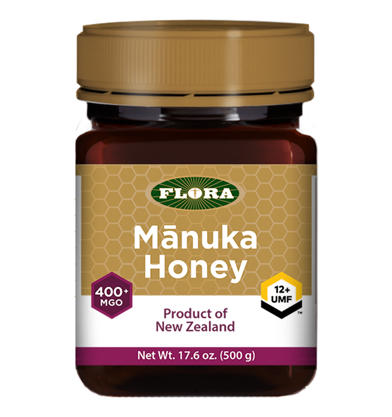 A bottle of Flora Manuka Honey MGO 400+/12+ UMF