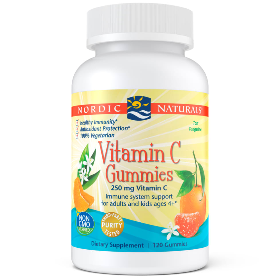 A bottle of Nordic Naturals Vitamin C Gummies tart tangerine