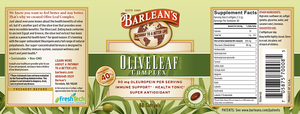 Label with additional info and supplemental facts for Barleans Olive Leaf Complex Softgels