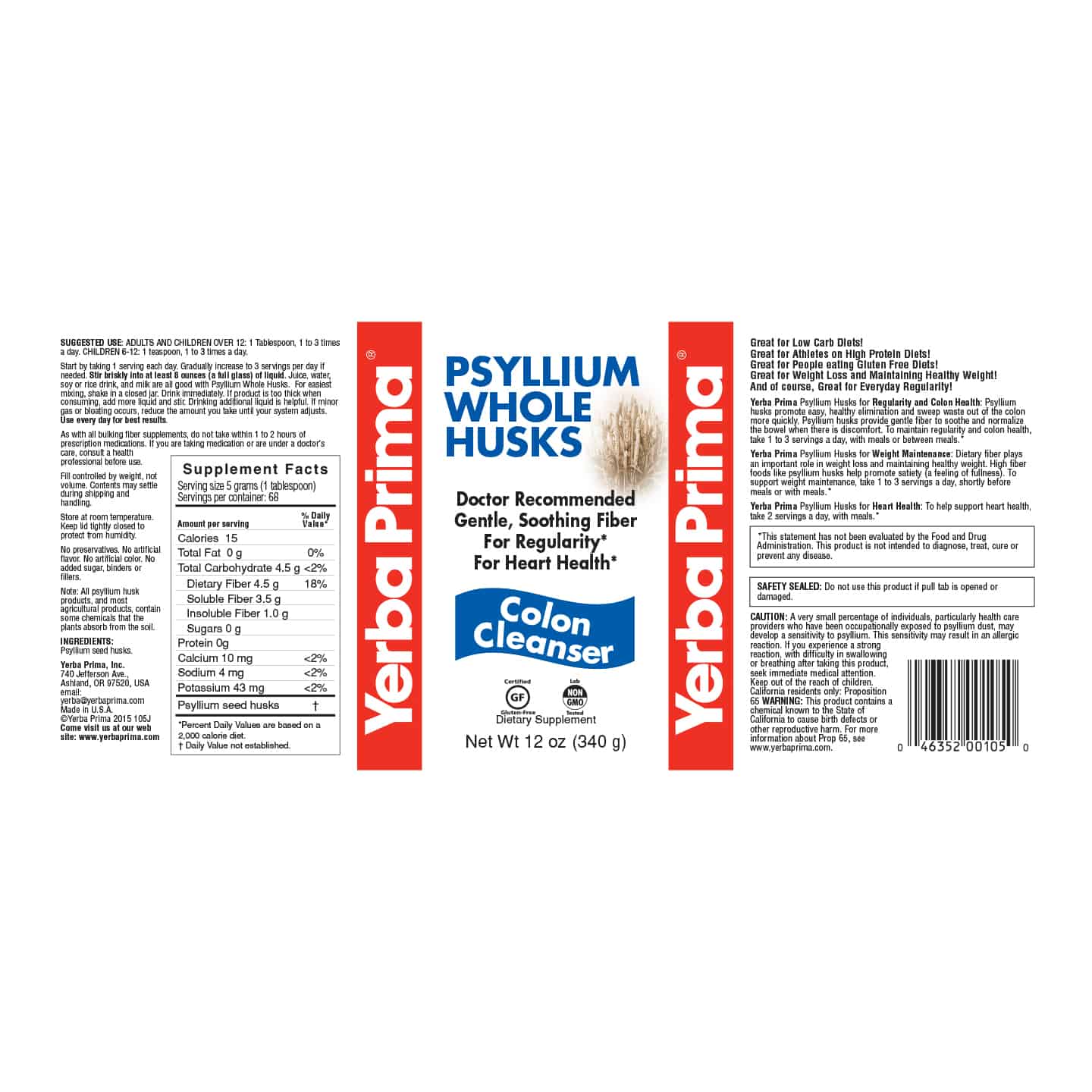 A jar of Yerba Prima Psyllium Husks Whole - Colon Cleanser