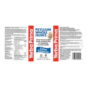 Label with supplemental facts and additional info for Yerba Prima Psyllium Husks Whole - Colon Cleanser