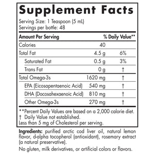 Concentrated Cod Liver Oil - Nordic Naturals - 8 fl oz (237 ml) supplement facts