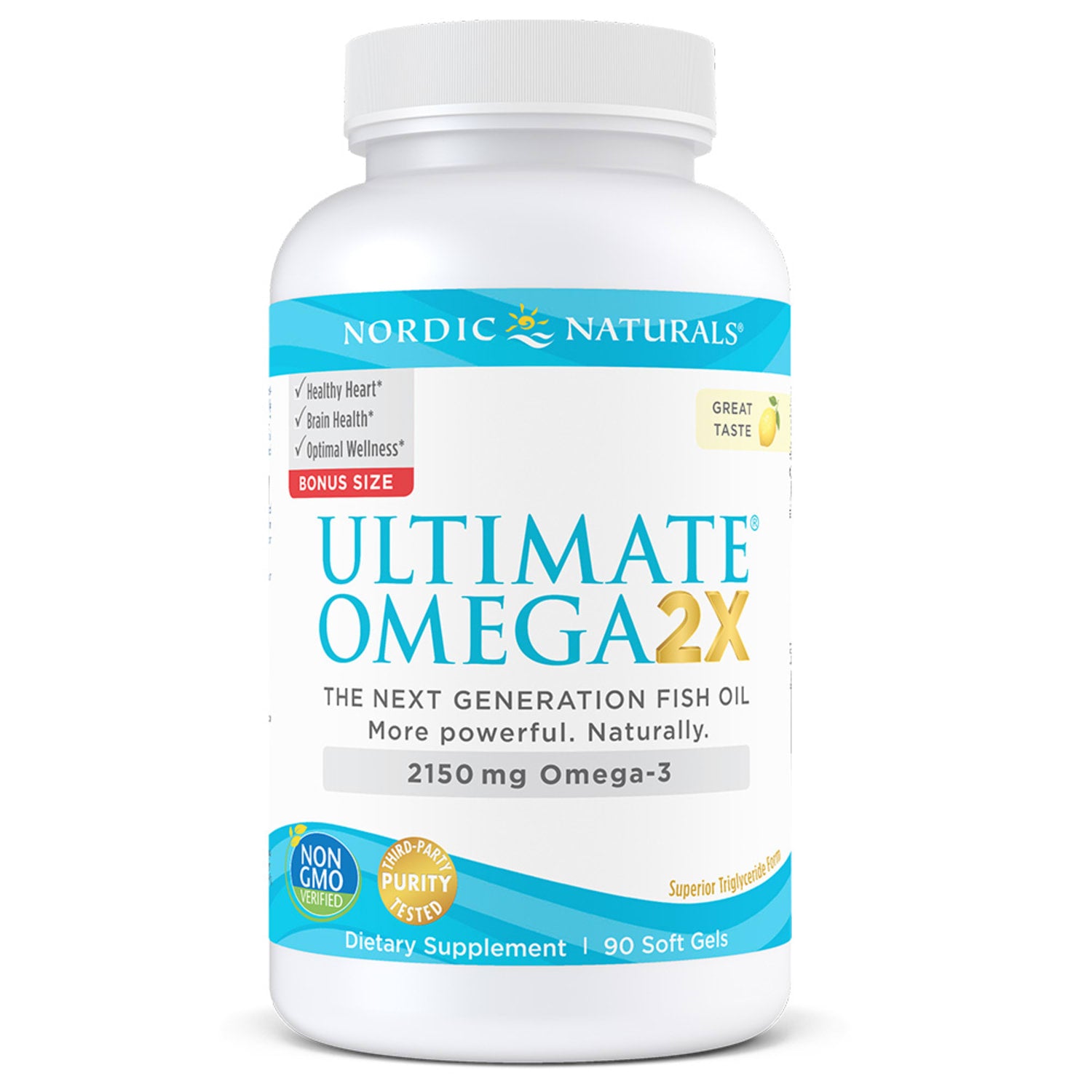 A bottle and package of Nordic Naturals Ultimate Omega 2X