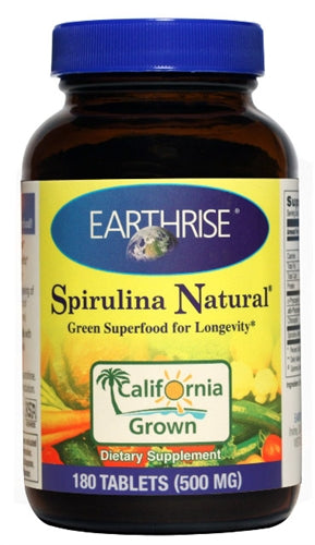 A bottle of Earthrise Spirulina 500mg