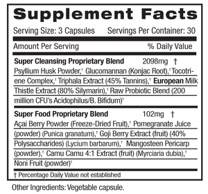 Supplement Facts for Emerald Super Cleanse