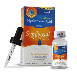 A dropper, package and bottle of Hyalogic Synthovial Seven® - Hyaluronic Acid 1 oz