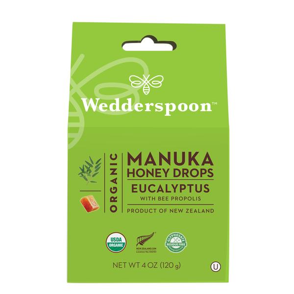 A box of Organic Manuka Honey Drops - Eucalyptus Wedderspoon