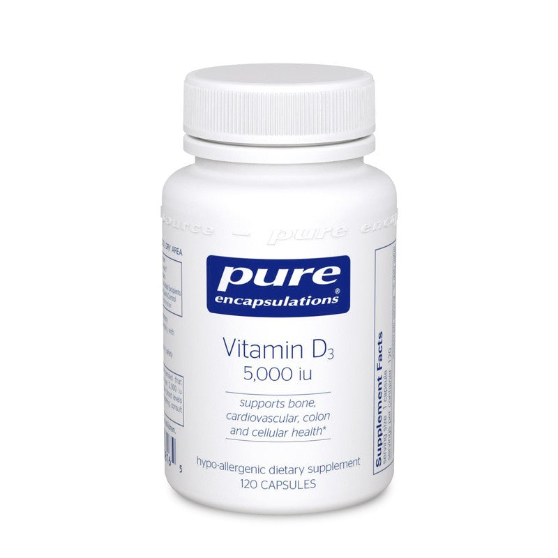 A bottle of Pure Vitamin D3 125 mcg (5,000 IU)