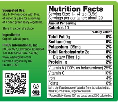 Wheatgrass Powder - Pines International 3.5 oz