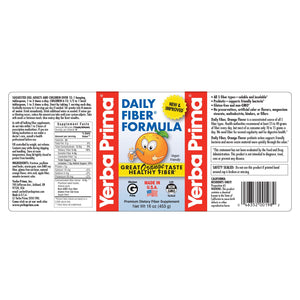 A label of additional information and supplemental facts for Yerba Prima Daily Fiber® Formula - Orange Flavor
