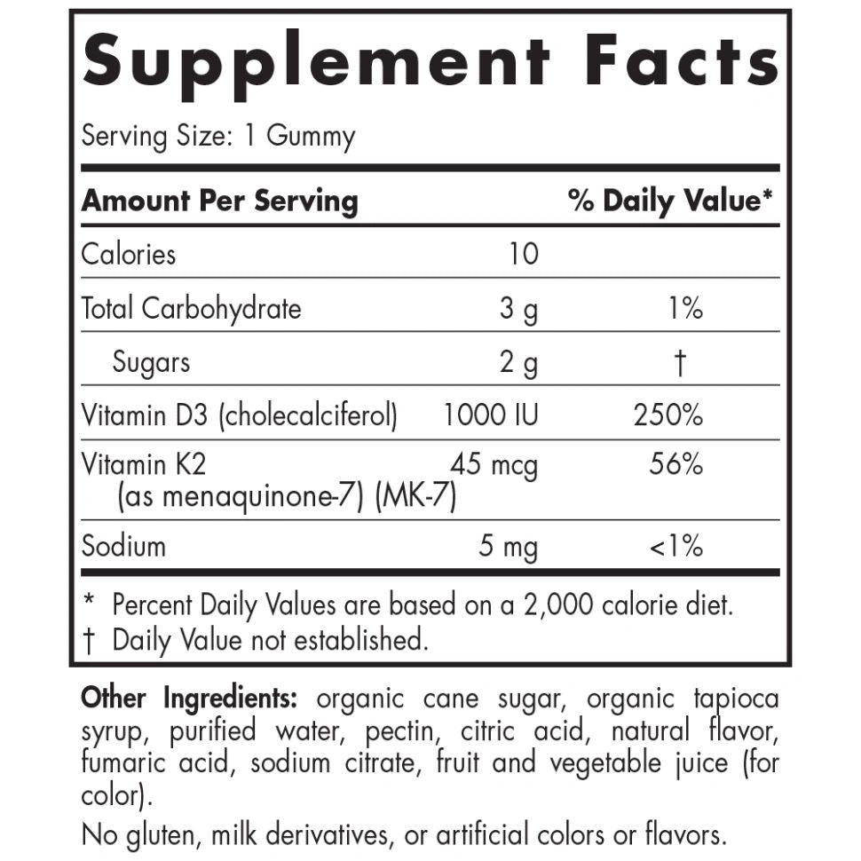 A bottle of Nordic Naturals Vitamin D3+K2 Gummies