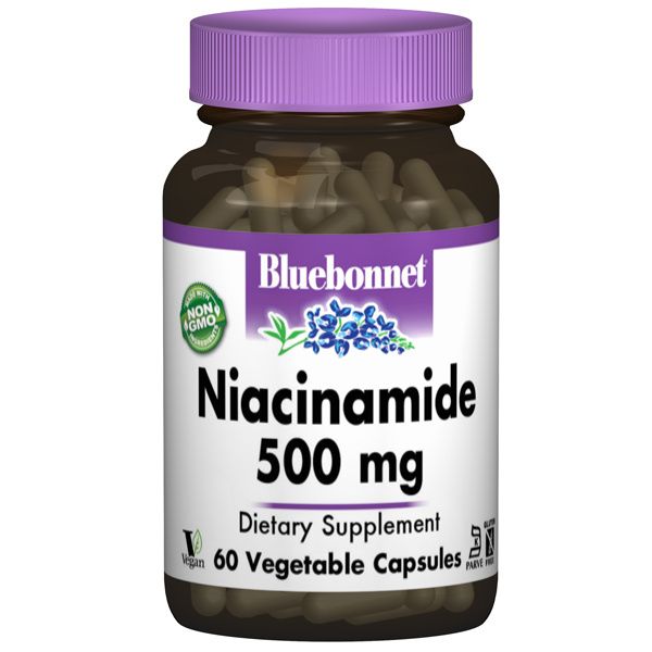 A bottle of Bluebonnet Niacinamide 500 mg