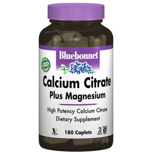 A bottle of Bluebonnet Calcium Citrate Plus Magnesium Caplets