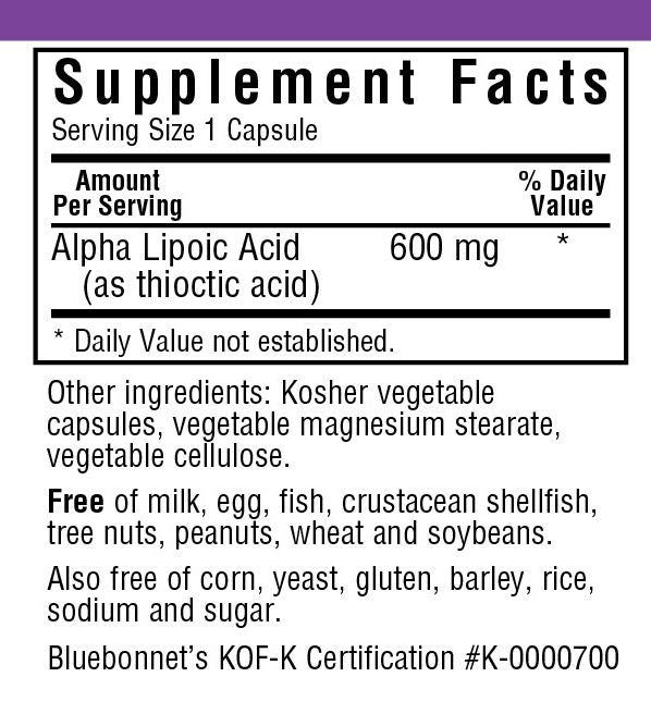 A bottle of Bluebonnet Alpha Lipoic Acid 600 mg