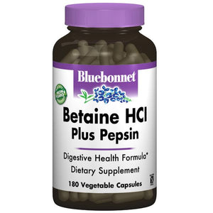 A bottle of Bluebonnet Betaine HCl Plus Pepsin