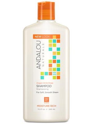 A bottle of Andalou Naturals Argan Oil & Shea Moisture Rich Shampoo