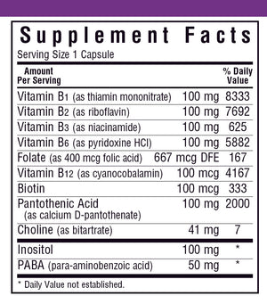 Supplement Facts for Bluebonnet B-Complex 100