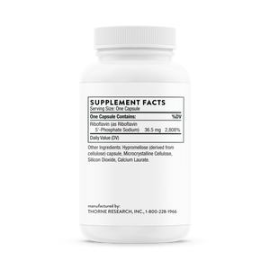Back of bottle with supplement facts for Thorne Riboflavin 5'-Phosphate