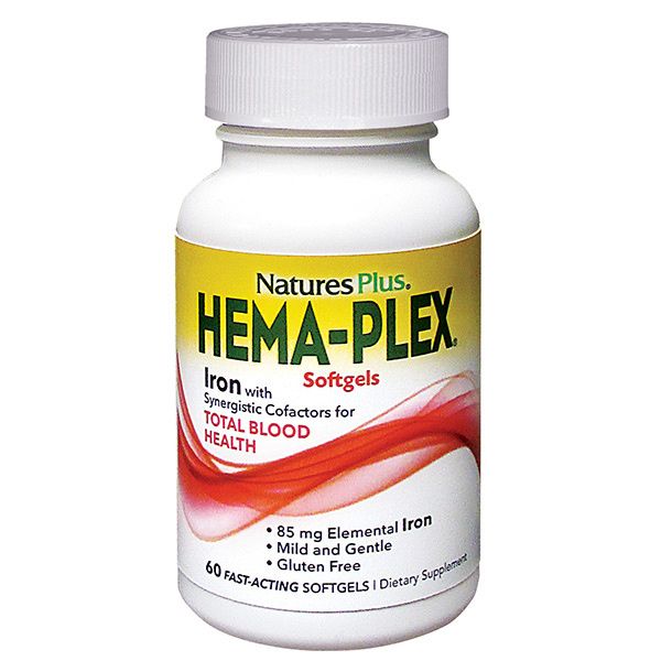 A bottle of Nature's Plus Hema-Plex® Softgel