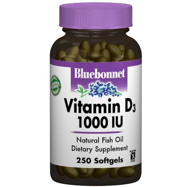 A bottle of Bluebonnet Vitamin D3 1000 IU