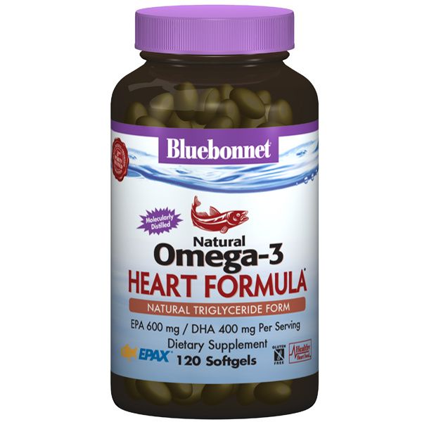 A bottle of Bluebonnet Omega-3 Heart Formula