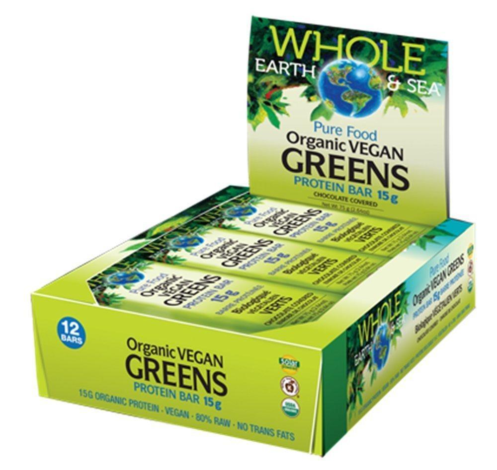 Whole Earth & Sea Organic Vegan Greens Protein Bars - box of 12 bars 