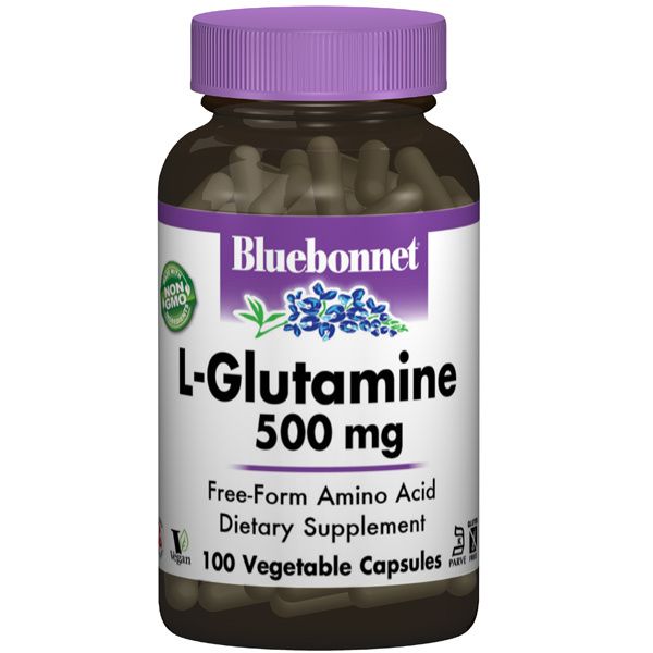 A bottle of Bluebonnet L-Glutamine 500 mg