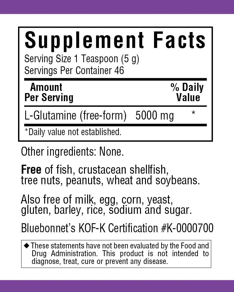 A bottle of Bluebonnet L-Glutamine Powder