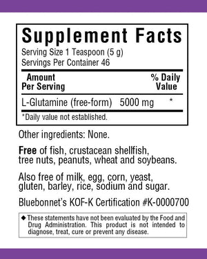 Supplement Facts for A bottle of Bluebonnet L-Glutamine Powder
