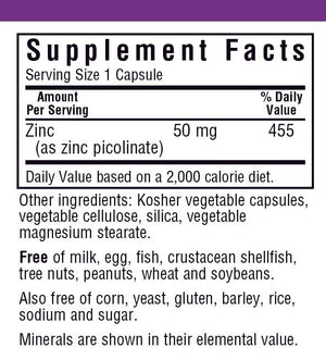 Supplement Facts for Bluebonnet Zinc Picolinate 50 mg
