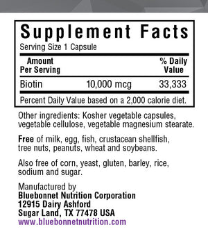 Supplement Facts for Bluebonnet Beautiful Ally® Biotin 10,000 mcg