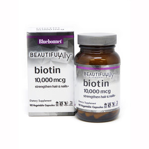 The package and bottle for Bluebonnet Beautiful Ally® Biotin 10,000 mcg