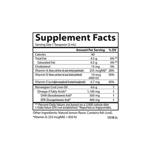 Cod Liver Oil Liquid Natural flavor - Carlson - 16.9 fl oz (500 ml) - supplement facts
