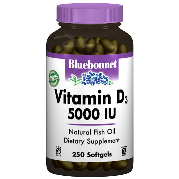 A bottle of Bluebonnet Vitamin D3 5000 IU