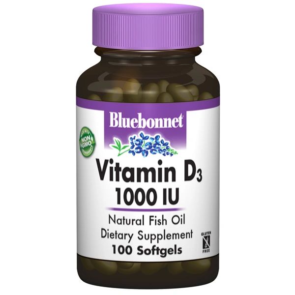 A bottle of Bluebonnet Vitamin D3 1000 IU