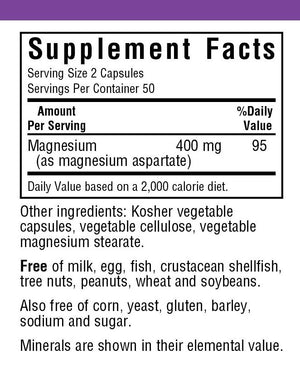 Supplement Facts for Bluebonnet Magnesium Aspartate 400 mg