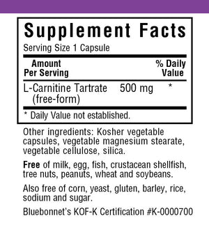 Supplement Facts for Bluebonnet L-Carnitine 500 Mg