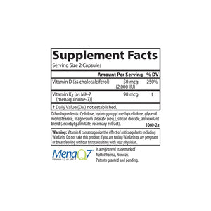 Vitamin D3 + K2 - Carlson Labs - 120 capsules - supplement facts