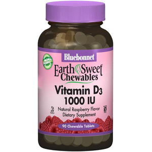 A bottle of Bluebonnet EarthSweet® Chewables Vitamin D3 1000 IU