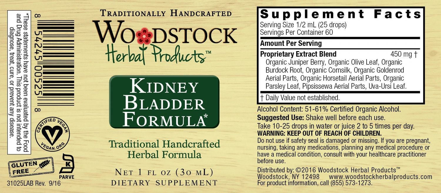 A bottle of Woodstock Herbal Products Kidney Bladder Formula