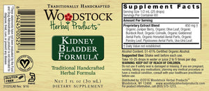 Label with supplemental facts for Woodstock Herbal Products Kidney Bladder Formula