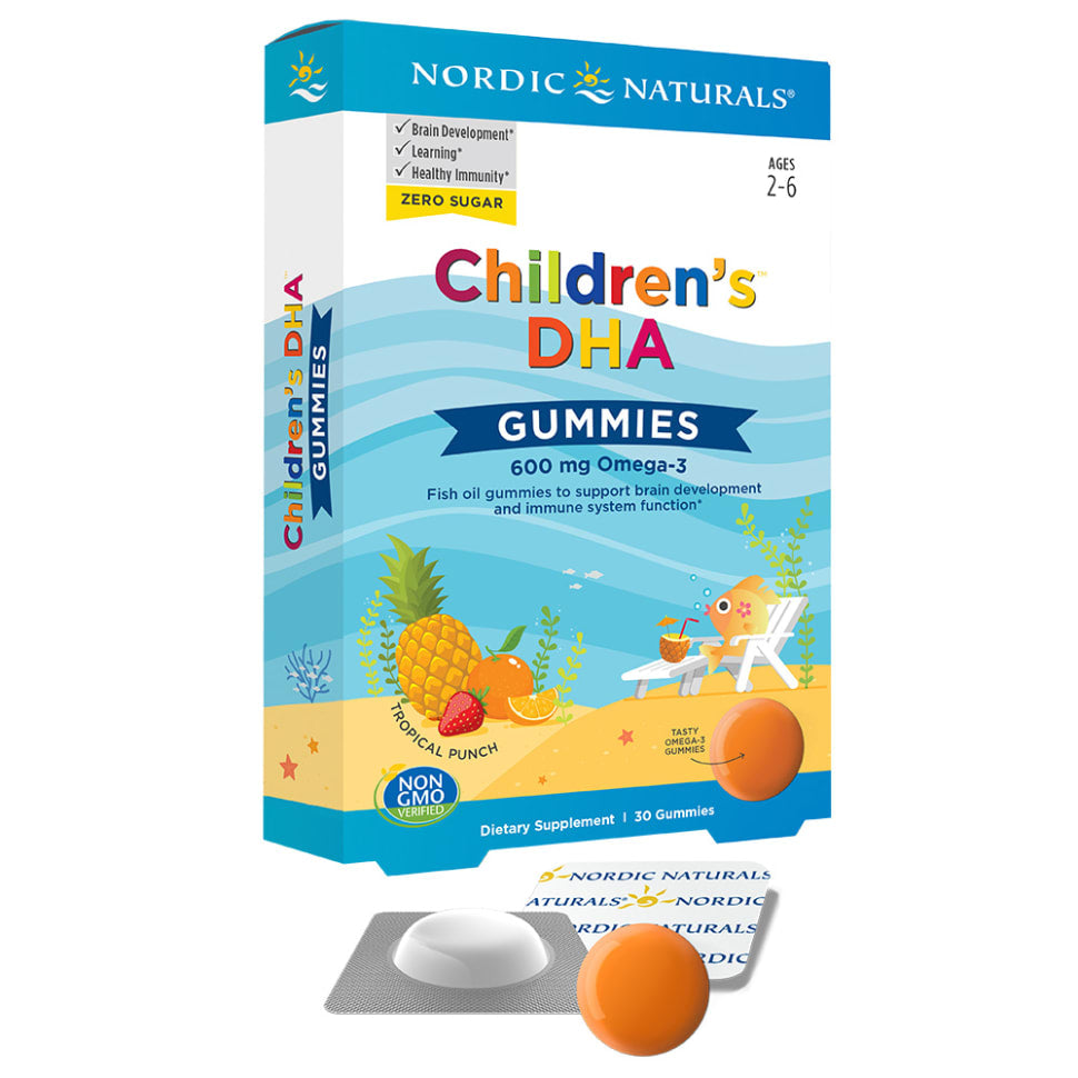 Package and a tab of Nordic Naturals Children's DHA Gummies
