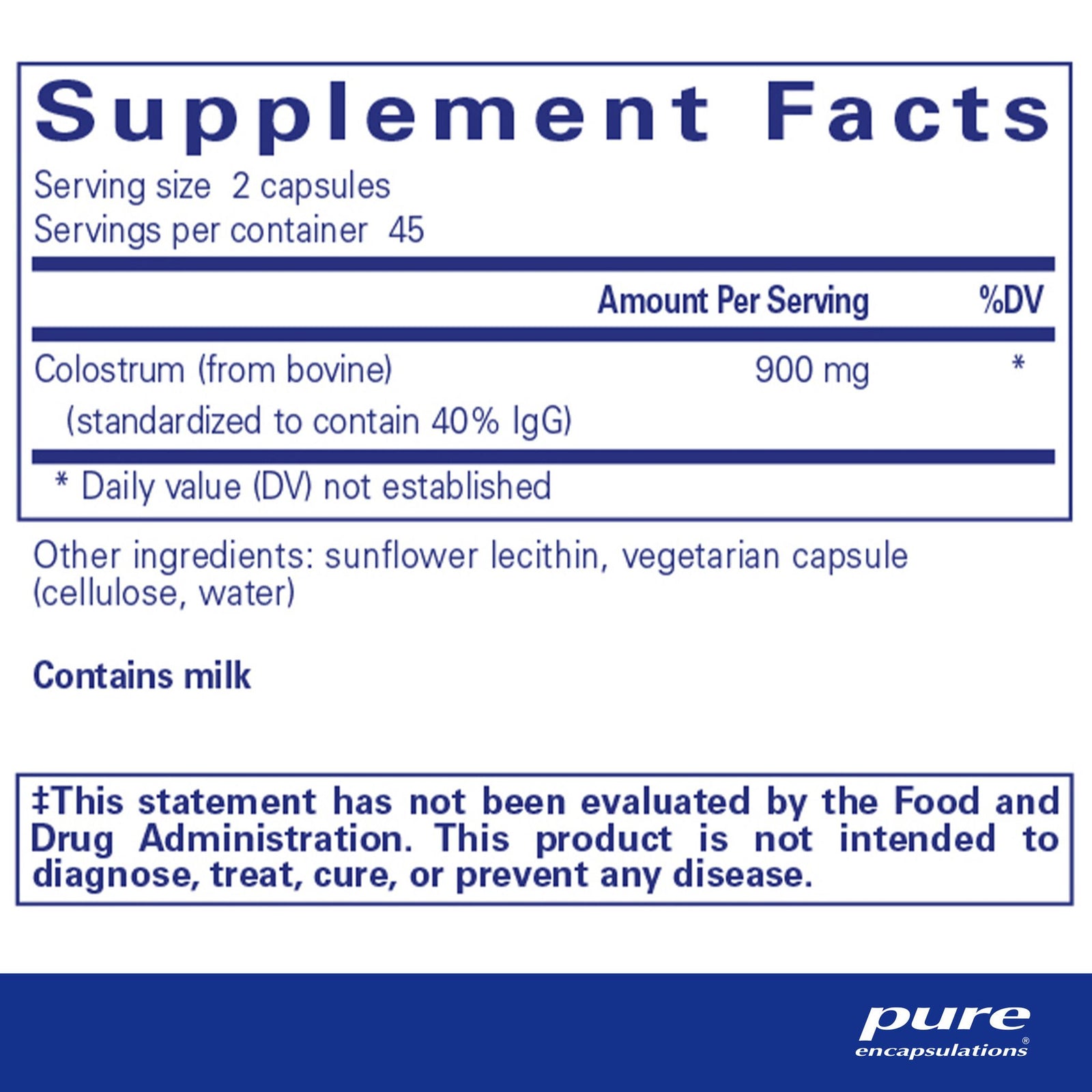 Colostrum 40% IgG - Pure Encapsulations - 90 capsules