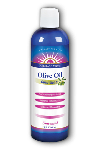 A bottle of Heritage Store Olive Oil Conditioner, Unscented 12 oz