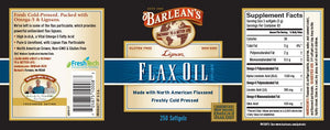A label with supplemental facts for Barleans Lignan Flax Oil