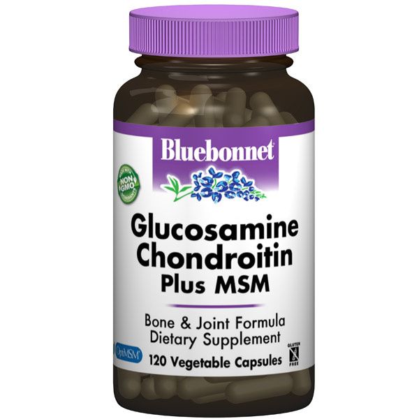 A bottle of Bluebonnet Glucosamine Chondroitin Plus MSM