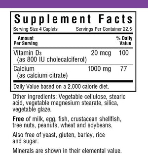 Supplement Facts for Bluebonnet Calcium Citrate Plus Vitamin D3