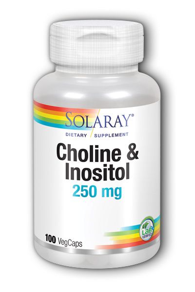 A bottle of Solaray Choline & Inositol 250 mg