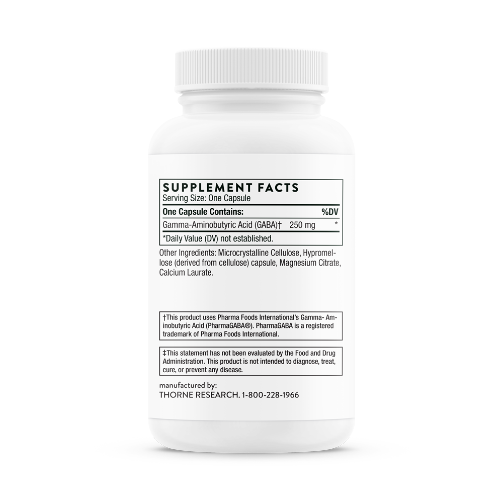 A bottle of Thorne PharmaGABA-250